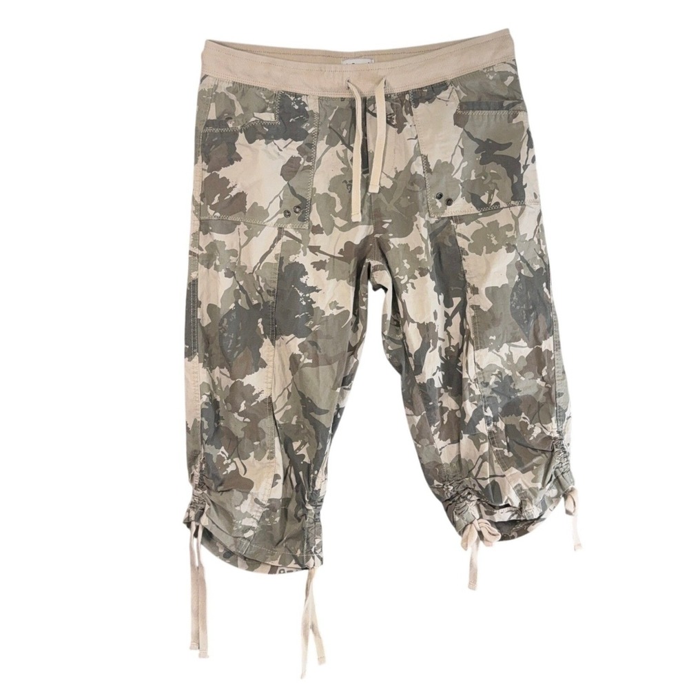 dā-sh Camo Cropped Pants Womens Drawstring Waist Size M Green Khaki Camouflage